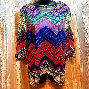 Peck and Peck, Colorful Tunic Blouse, Multicolor, Red, Yellow, Blue, 3/4 sleeve